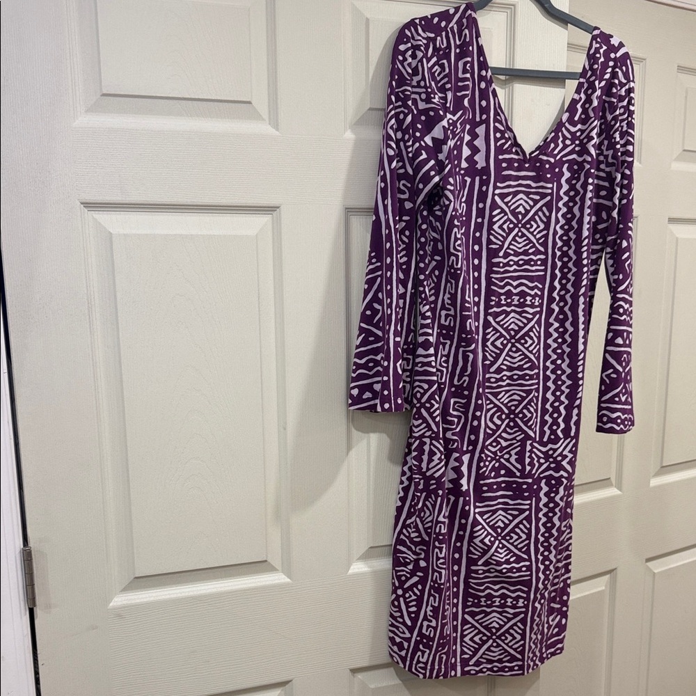 Ashro Tribal Print Long Sleeve Dress in Purple and White